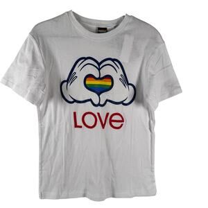 Disney Mickey & Friends Pride Heart-Shaped Hands Graphic T-Shirt White Size S
